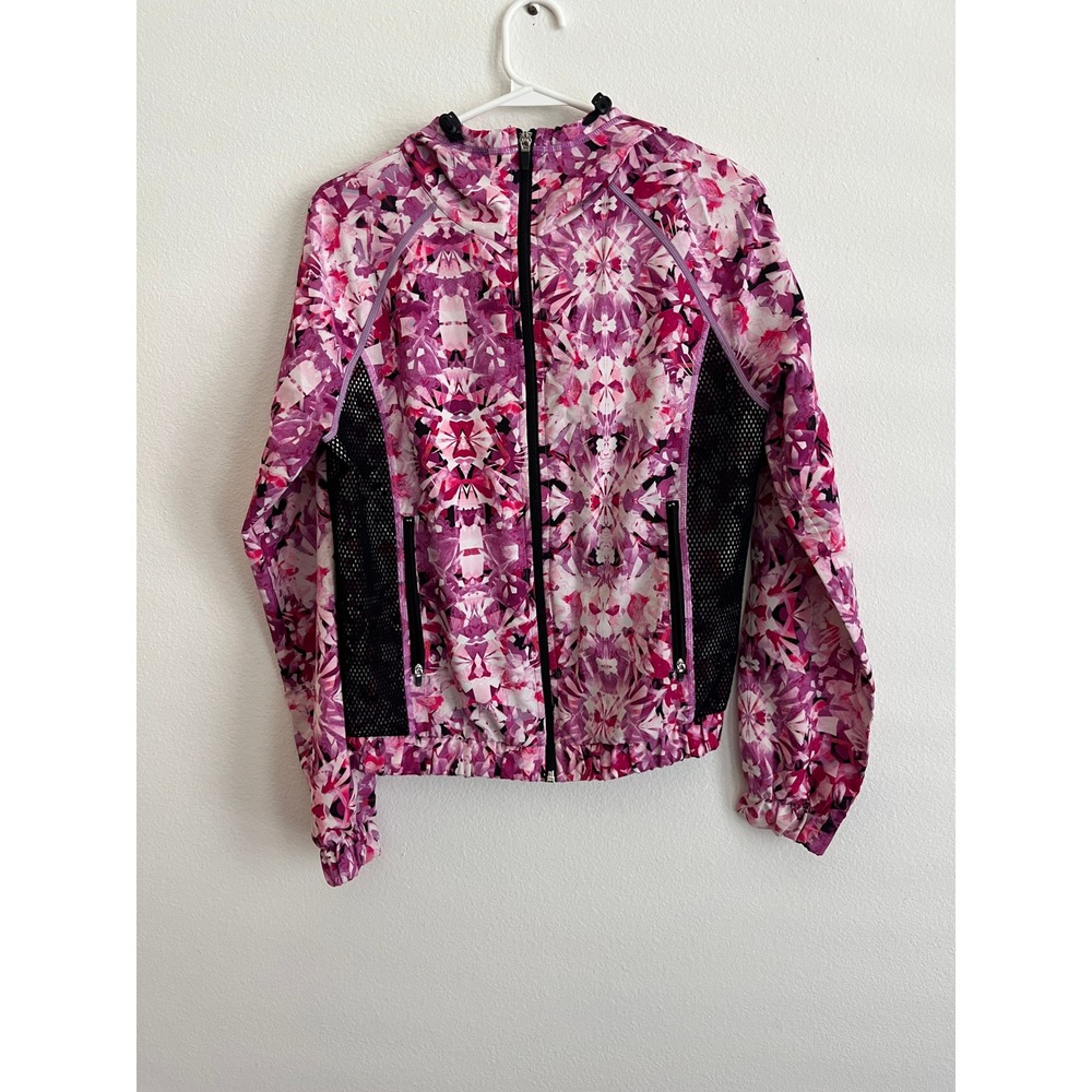 Champion C9 Pink Purple Floral Hooded Windbreaker Jacket Mesh Panels Womens‎ XS